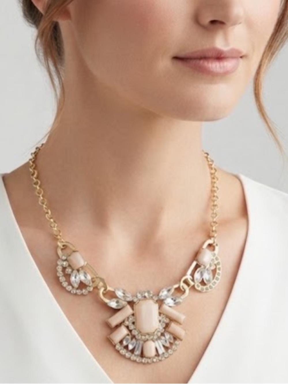 Dress Barn Gold-Tone Necklace with Blush and Clear Stones